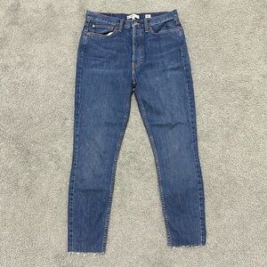 RE/DONE Originals High Rise Ankle Crop Stretch Button Fly Blue Jeans